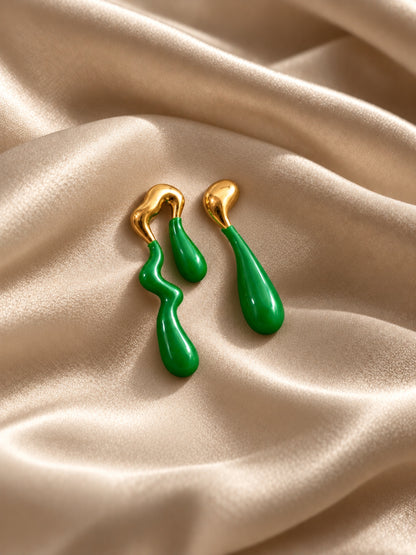Green Thunder Drip Earrings | 18K Gold Plated Anti-Tarnish