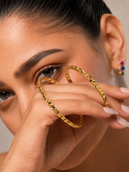 Sculpted Gold Plated Stack Bangles