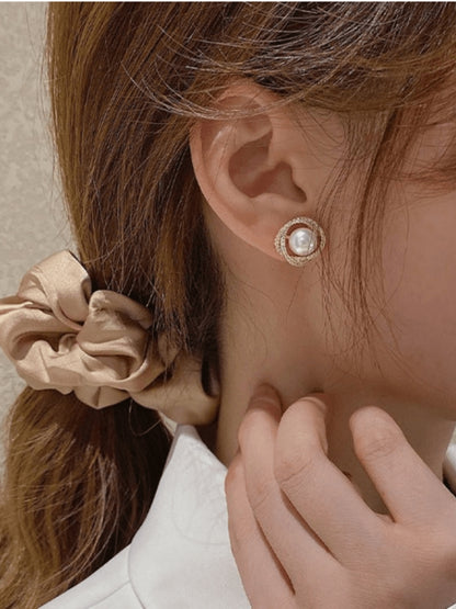 Pearl CZ Stud Earrings for Women | Gold Plated