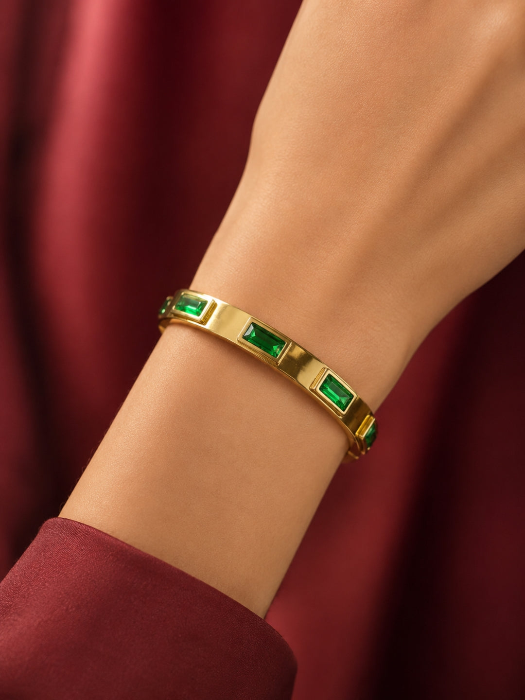 Emerald Green CZ Gold Bracelet – Waterproof Stainless Steel