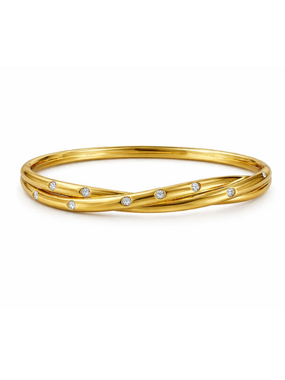 Spiral Studded Gold Cuff Bracelet with CZ | Anti-Tarnish