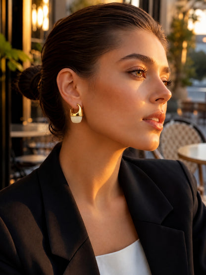 Beige Drop Hoop Earrings, 18K Gold Plated Anti-Tarnish