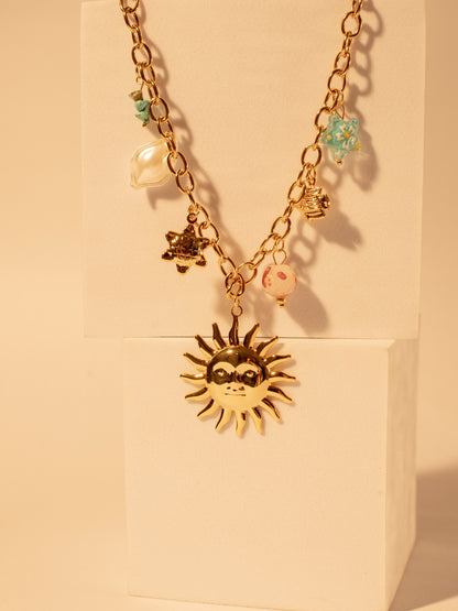 Gold-Plated Sun Shell Charms Neckpiece for Women – 14Kt Stainless Steel | Boho Beach Style Jewelry