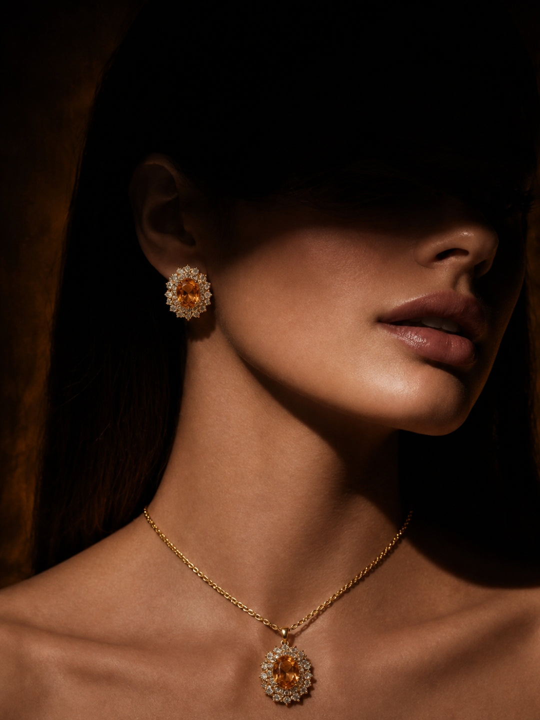 Ambra Pearl Cluster Halo Necklace & Earring Set, 18K Gold-Plated