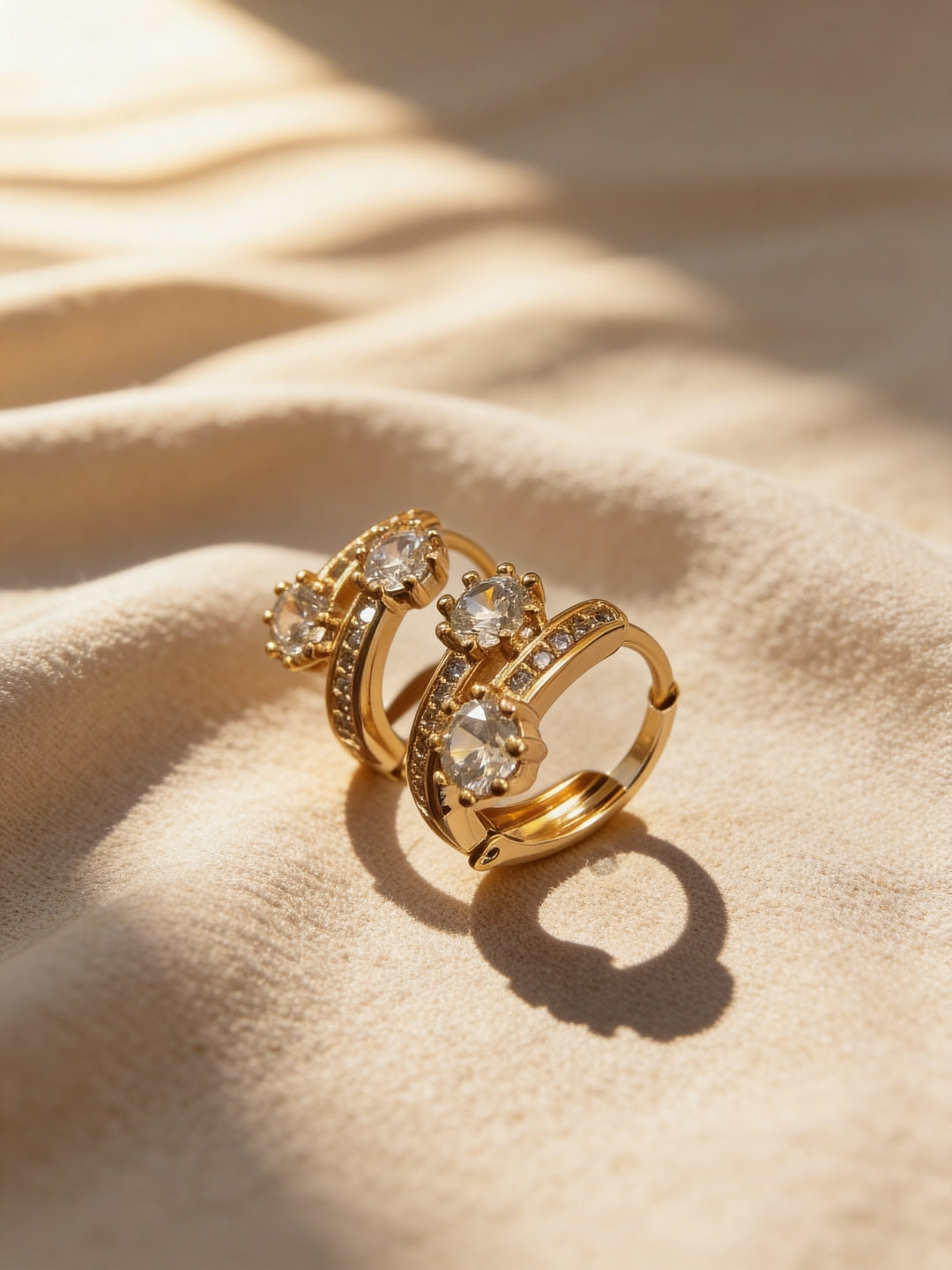 Dual Solitaire CZ Close Hoops – 18K Rose Gold