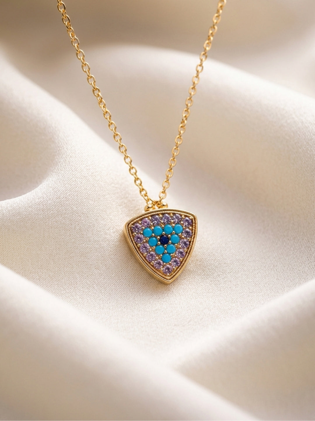 Talismano Triangolo Evil Eye Necklace & Earring Set, 18K Gold-Plated