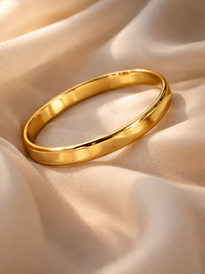 18K Gold Plated Thick Plain Cuff Bracelet – Waterproof Steel