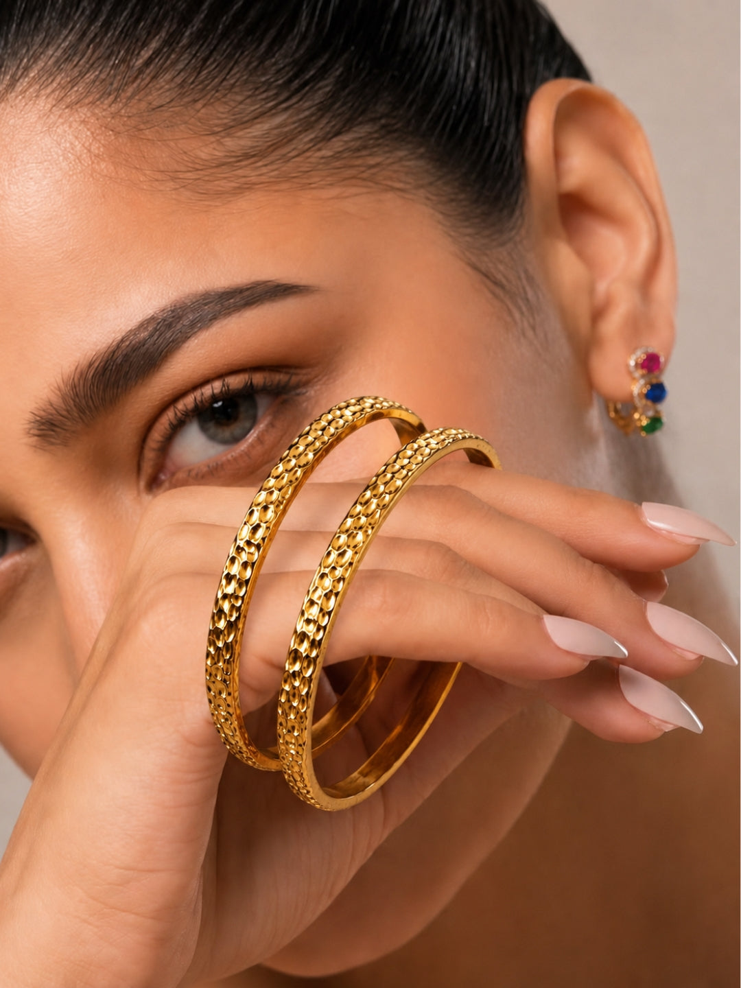 Hammered 18K Gold Plated Stack Bangle