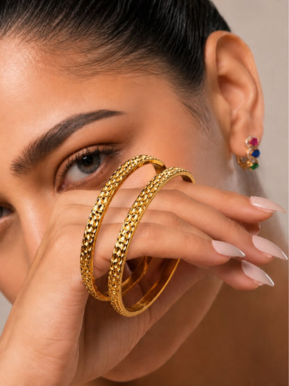 Hammered 18K Gold Plated Stack Bangle