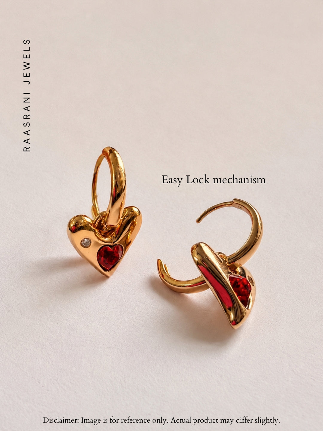 Sculpted Heart Charm Hoop Earrings, 18K Rose Gold-Plated - Red