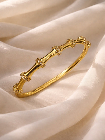 Bamboo Studded Thin Gold Bracelet | 18K Gold Plated CZ Bangle