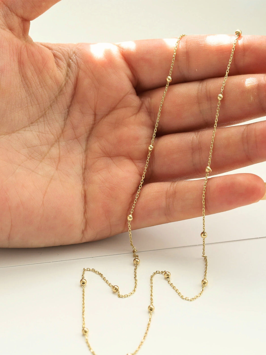 Beaded Slim Gold Chain – 18K Gold Plated, Everyday Waterproof Necklace