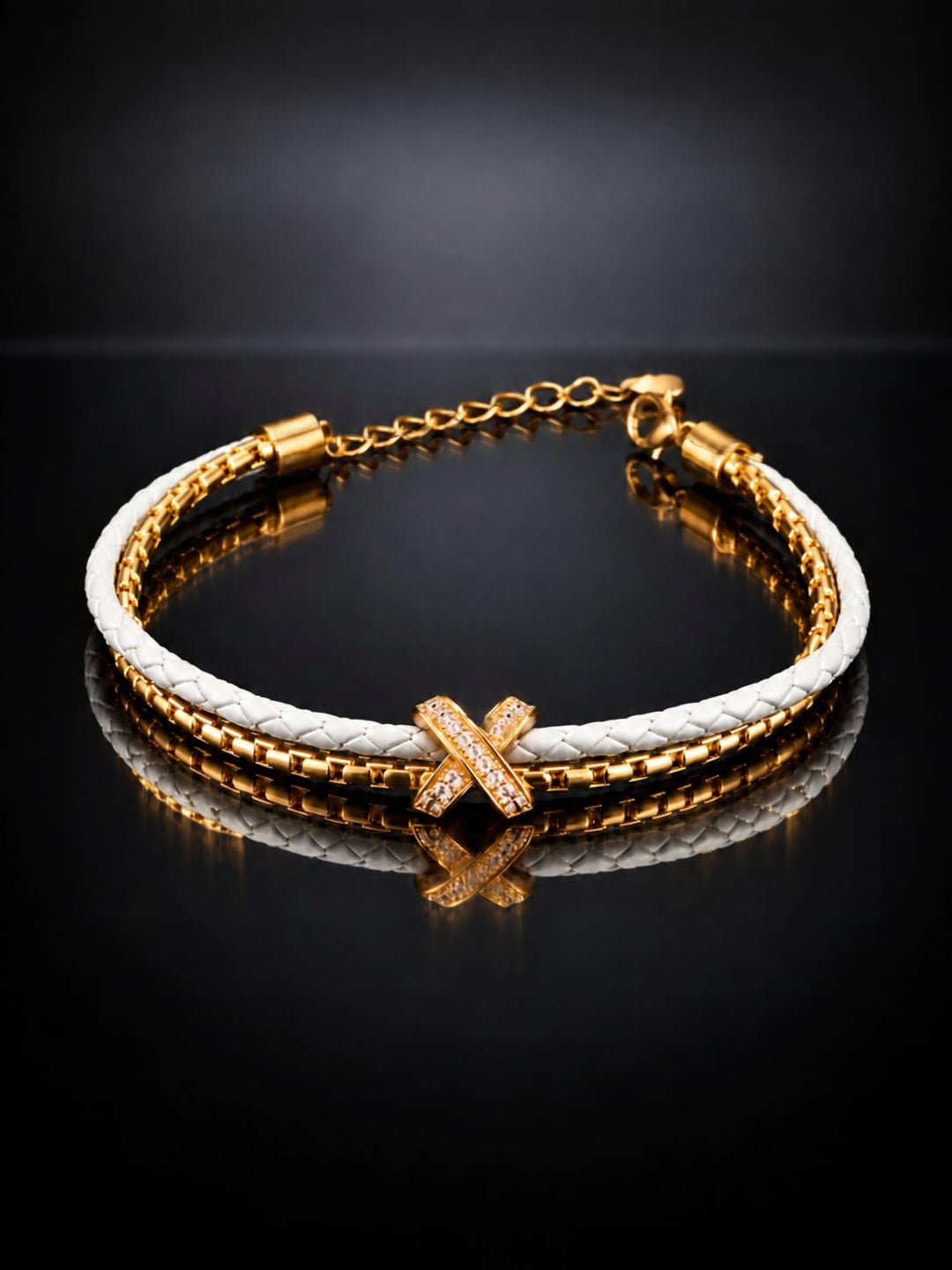 White Braided Double line Knot Band Cuff -18KT Gold Plated
