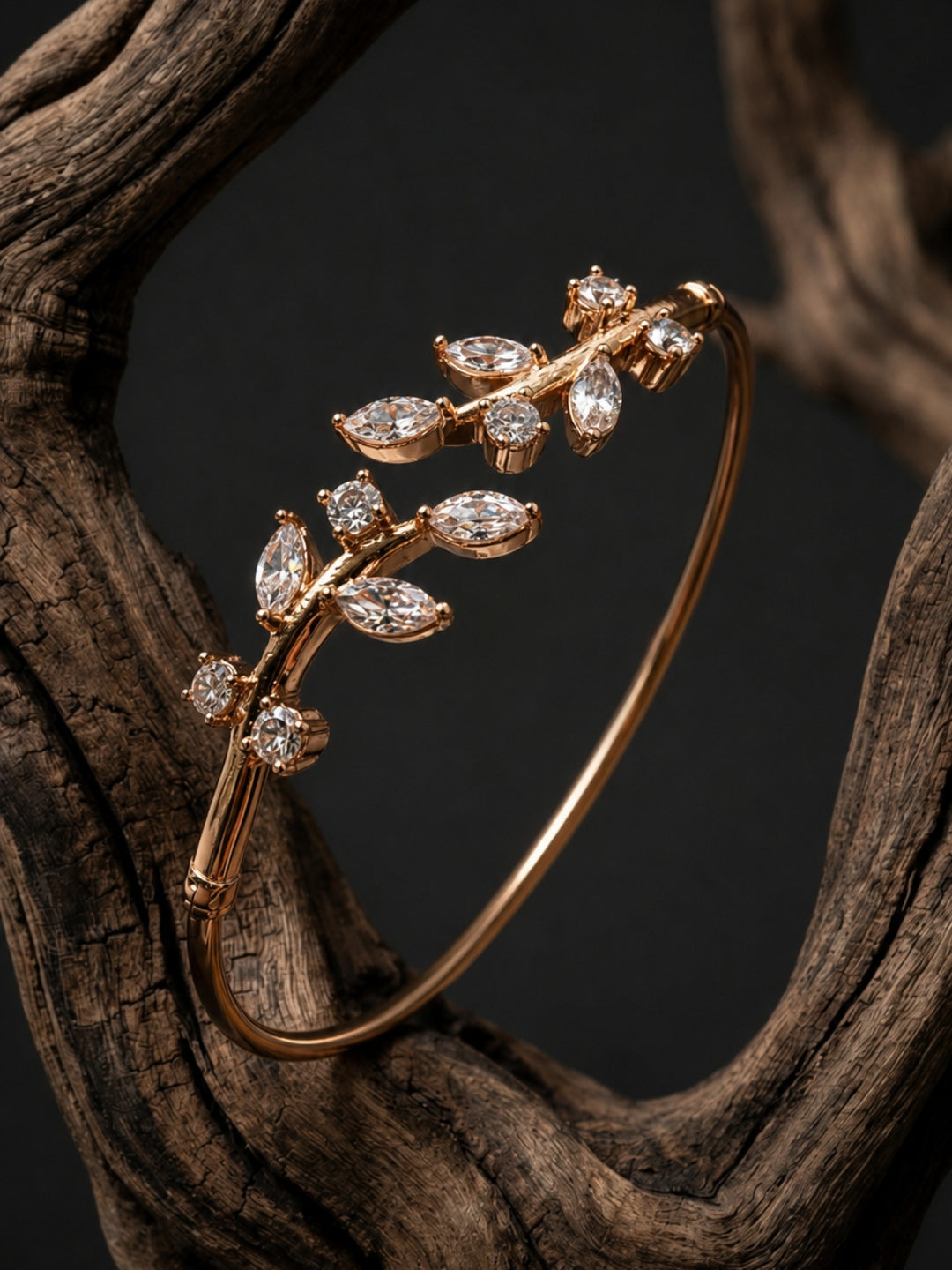 Rose Gold Vine Leaf Open Cuff Bracelet