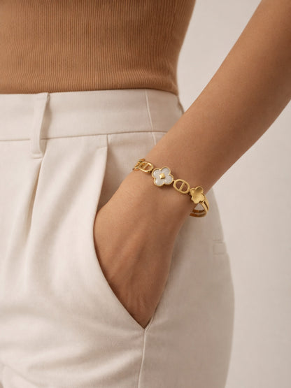 White Clover MOP Gold Bracelet – Anti Tarnish Stackable Bangle