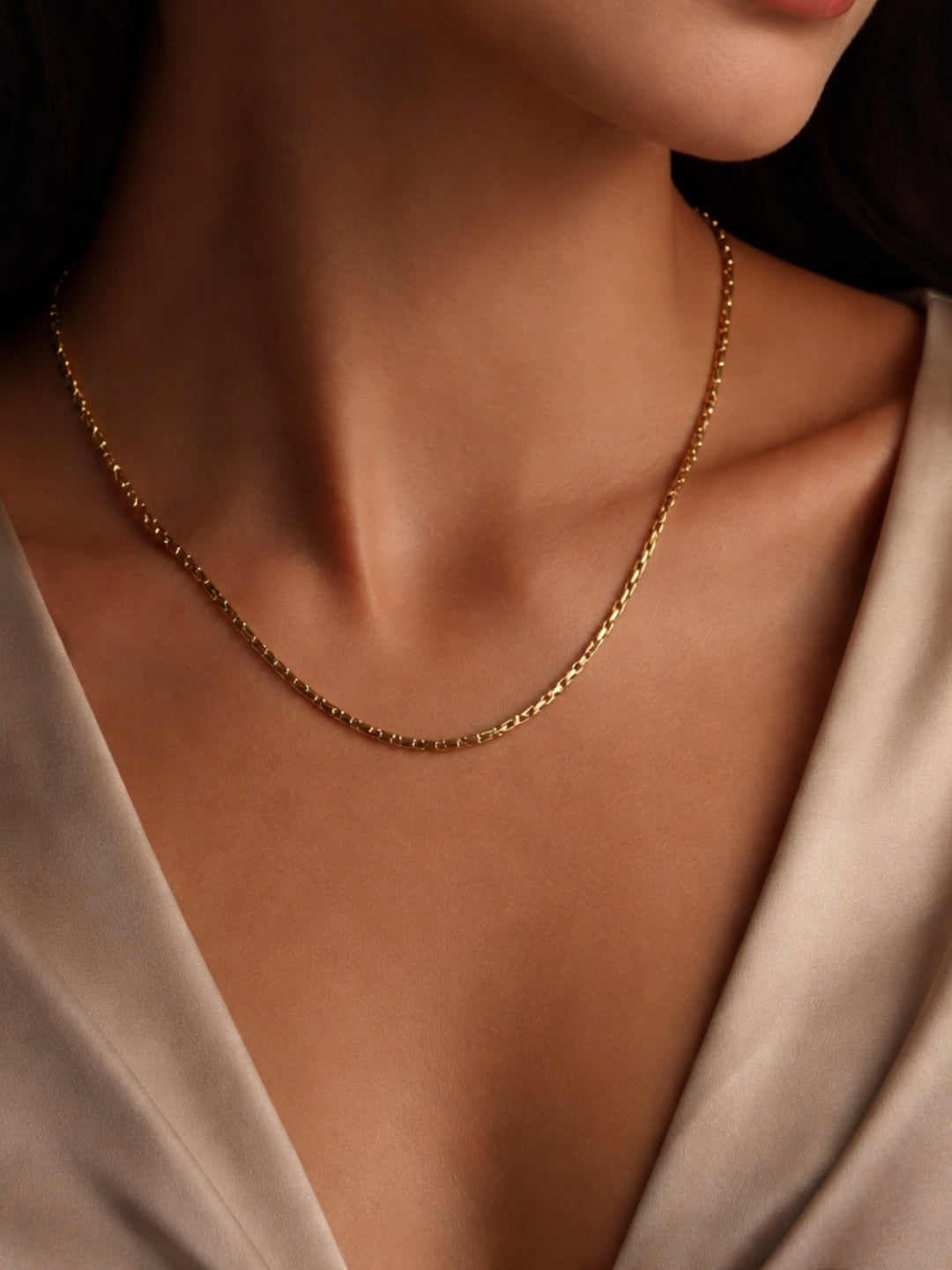 18K Gold Plated Box Chain Necklace – Anti Tarnish Stainless Steel