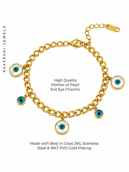 Evil Eye Charm Gold Bracelet | Adjustable Waterproof Jewelry