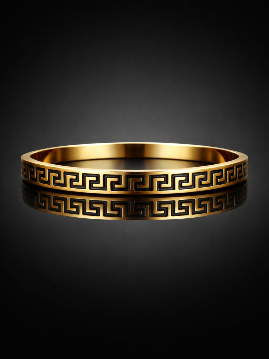 Black Engraved Swastik Gold Cuff Bracelet | Anti Tarnish Stainless Steel