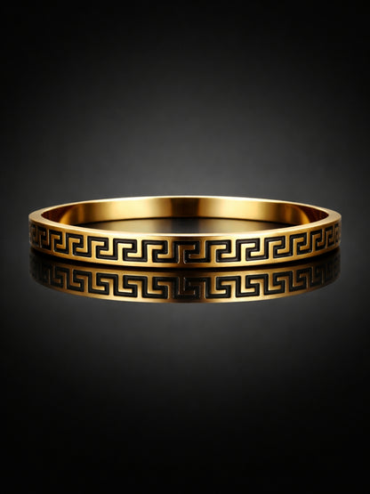 Black Engraved Swastik Gold Cuff Bracelet | Anti Tarnish Stainless Steel