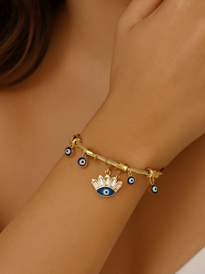 Evil Eye Charms Magnetic Cuff – 18K Gold Plated, Anti-Tarnish Bracelet