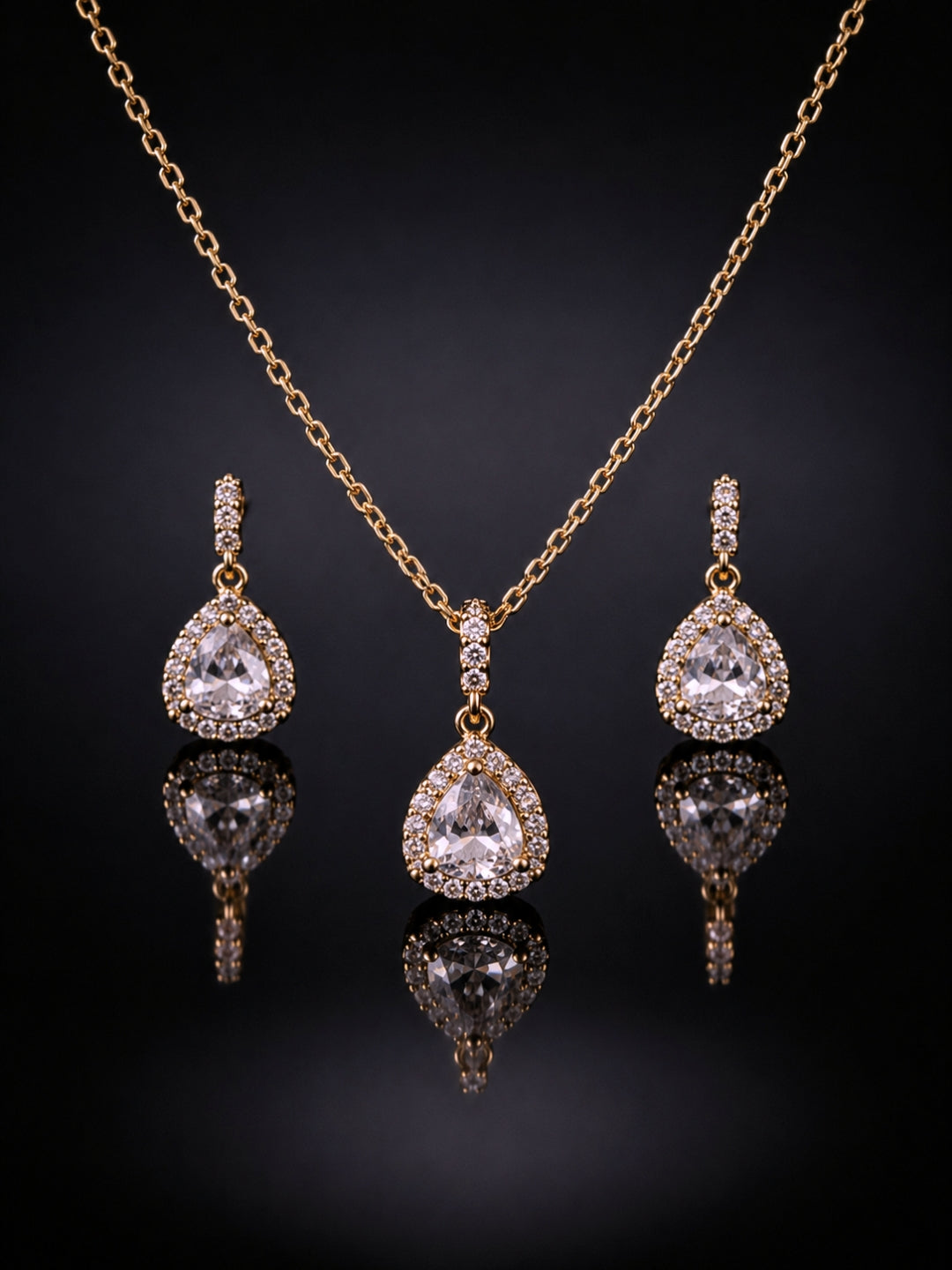 Rose Gold CZ Triangle Pendant & Earrings Set | Anti Tarnish Jewelry