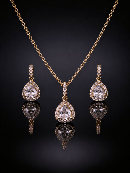 Rose Gold CZ Triangle Pendant & Earrings Set | Anti Tarnish Jewelry