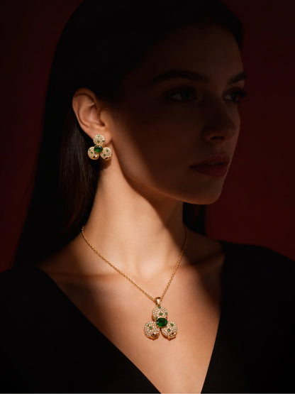 Emeralda Floral Set | 18K Gold Plated Necklace & Earrings with Pavé CZ Stones