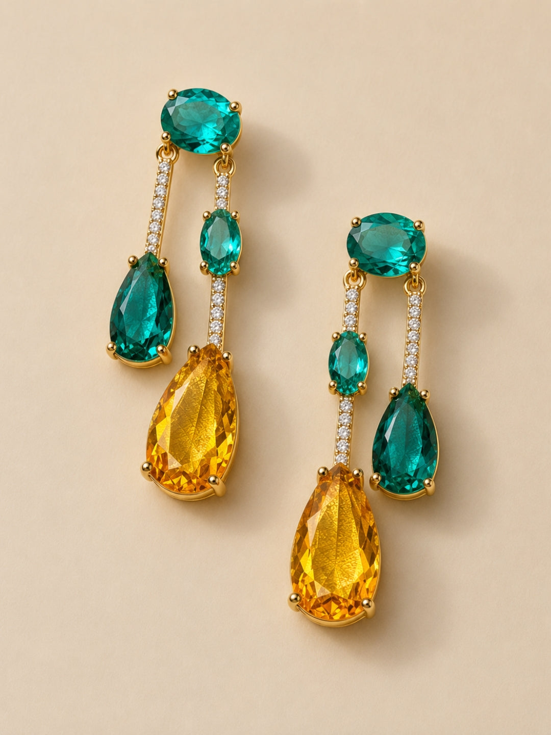 Vendemmia Emerald & Citrine Cascade Necklace & Earring Set, 18K Gold-Plated