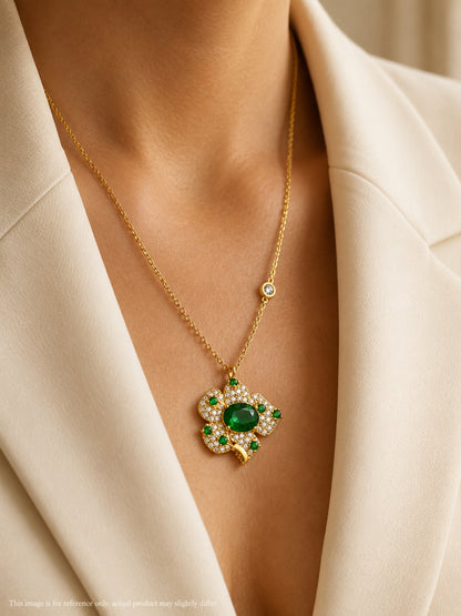 Emerald Clover Necklace & Earrings Set