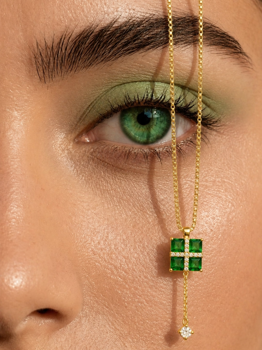 Vetrata Green Windowpane Necklace & Earring Set, 18K Gold-Plated