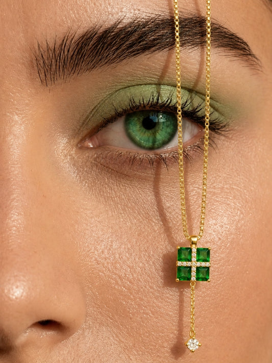 Vetrata Green Windowpane Necklace & Earring Set, 18K Gold-Plated