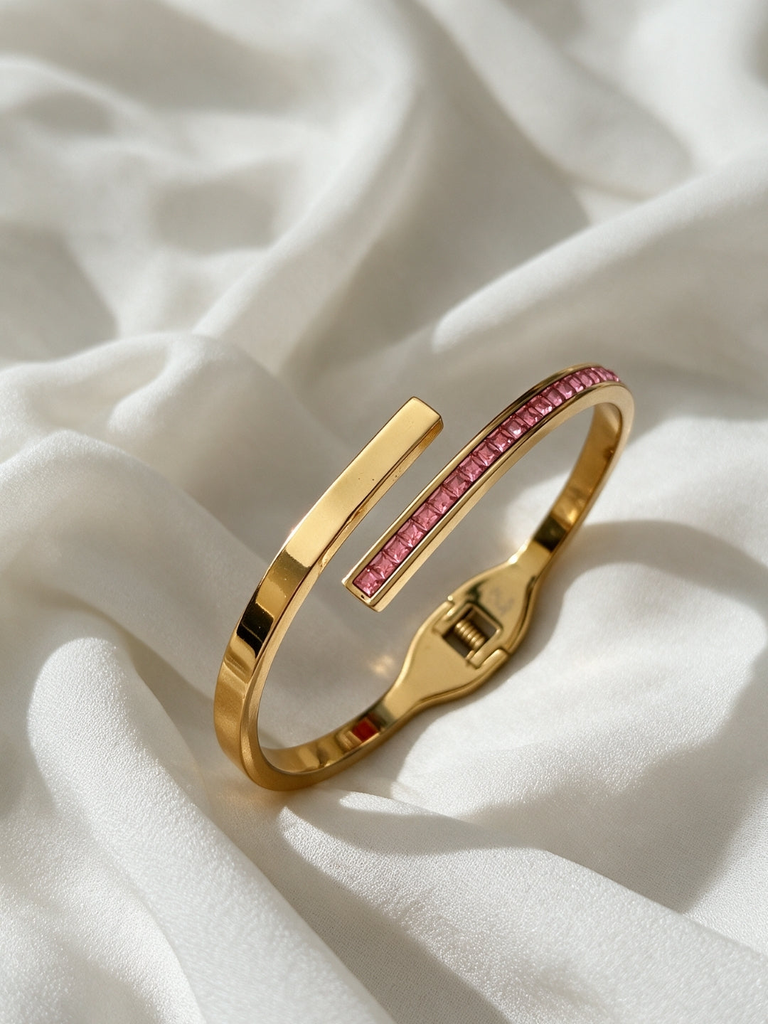 Rose CZ Gold Plated Cuff Bracelet