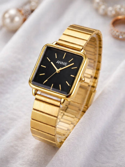 Gold Black Dial Vintage Watch | 18K Gold Plated Stainless Steel