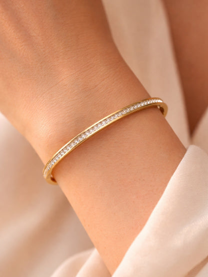 Elegant AD Studded Bracelet – 316L Stainless Steel | Gold Finish