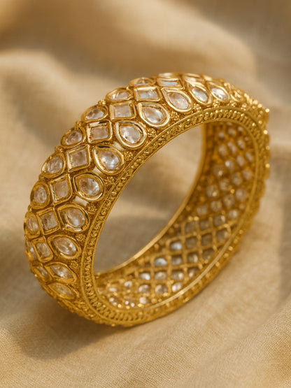 Golden Kundan Moissanite Bangle | Openable Gold Cuff Bracelet