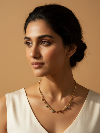 Anti-Tarnish Multicolor Beaded Stone Chain | 18K Gold CZ Jewelry