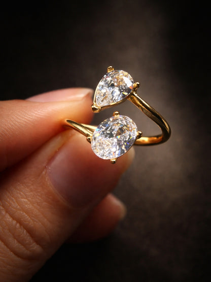 18K Gold Plated Marquise & Oval CZ Wrap Ring – Adjustable Stainless Steel