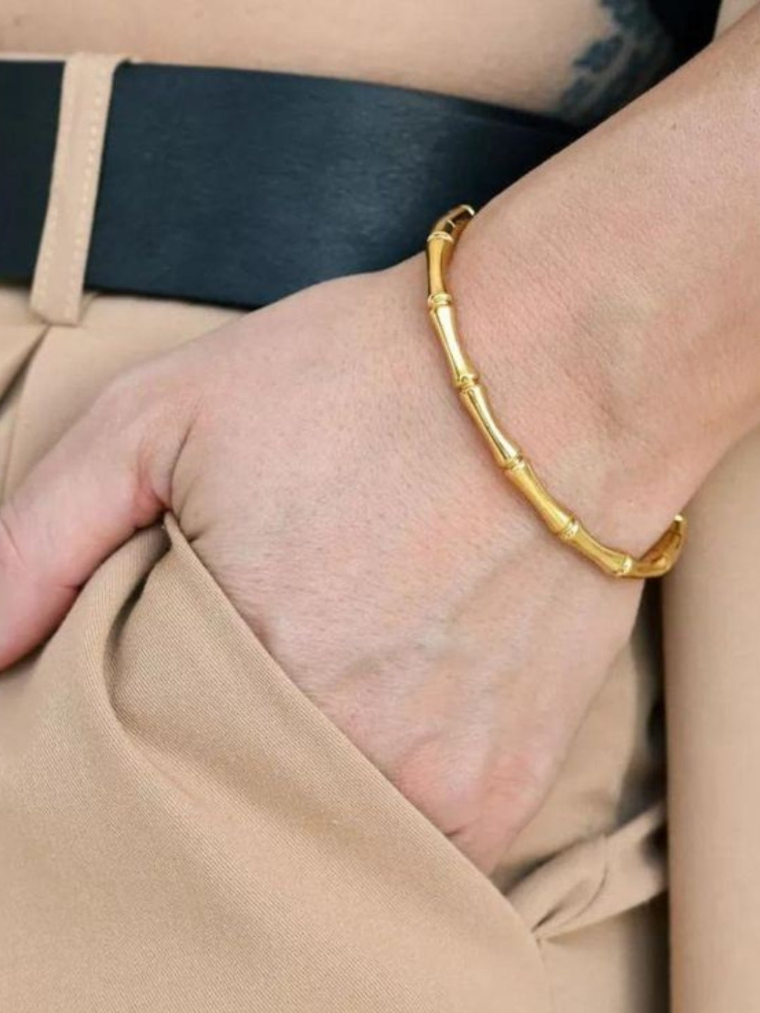 Bamboo Full Cuff Bracelet in 18K Gold | Anti-Tarnish, Everyday Jewelry