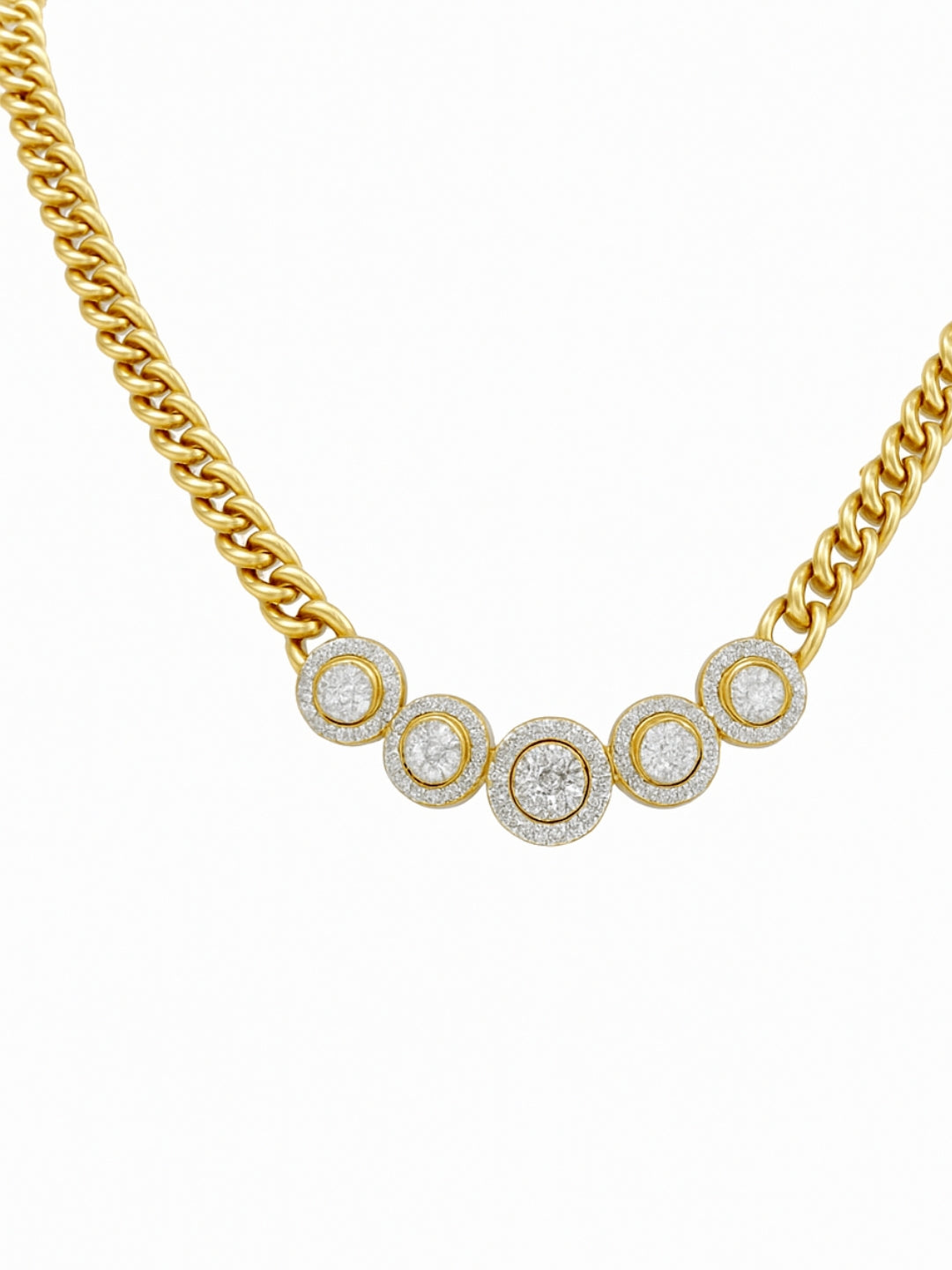 18K Gold Circular CZ Studded Cuban Chain Necklace | Anti-Tarnish