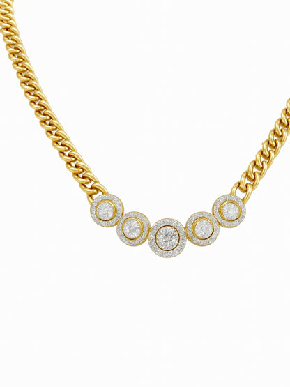 18K Gold Circular CZ Studded Cuban Chain Necklace | Anti-Tarnish