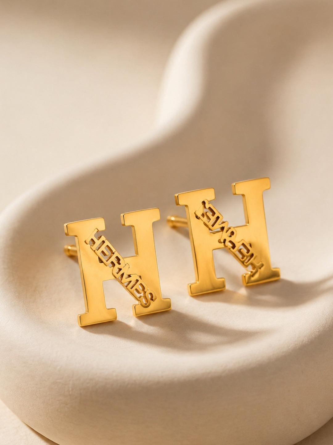 Gold H Monogram Statement Stud Earrings – Stainless Steel