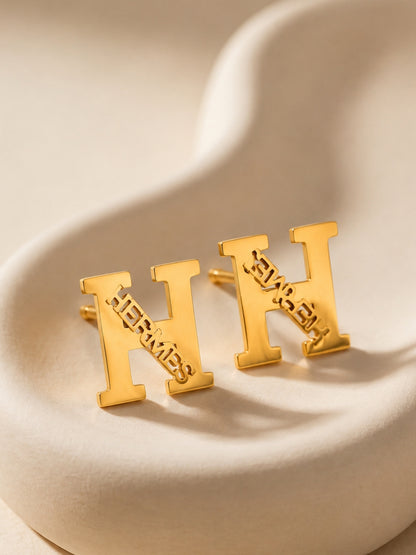 Gold H Monogram Statement Stud Earrings – Stainless Steel