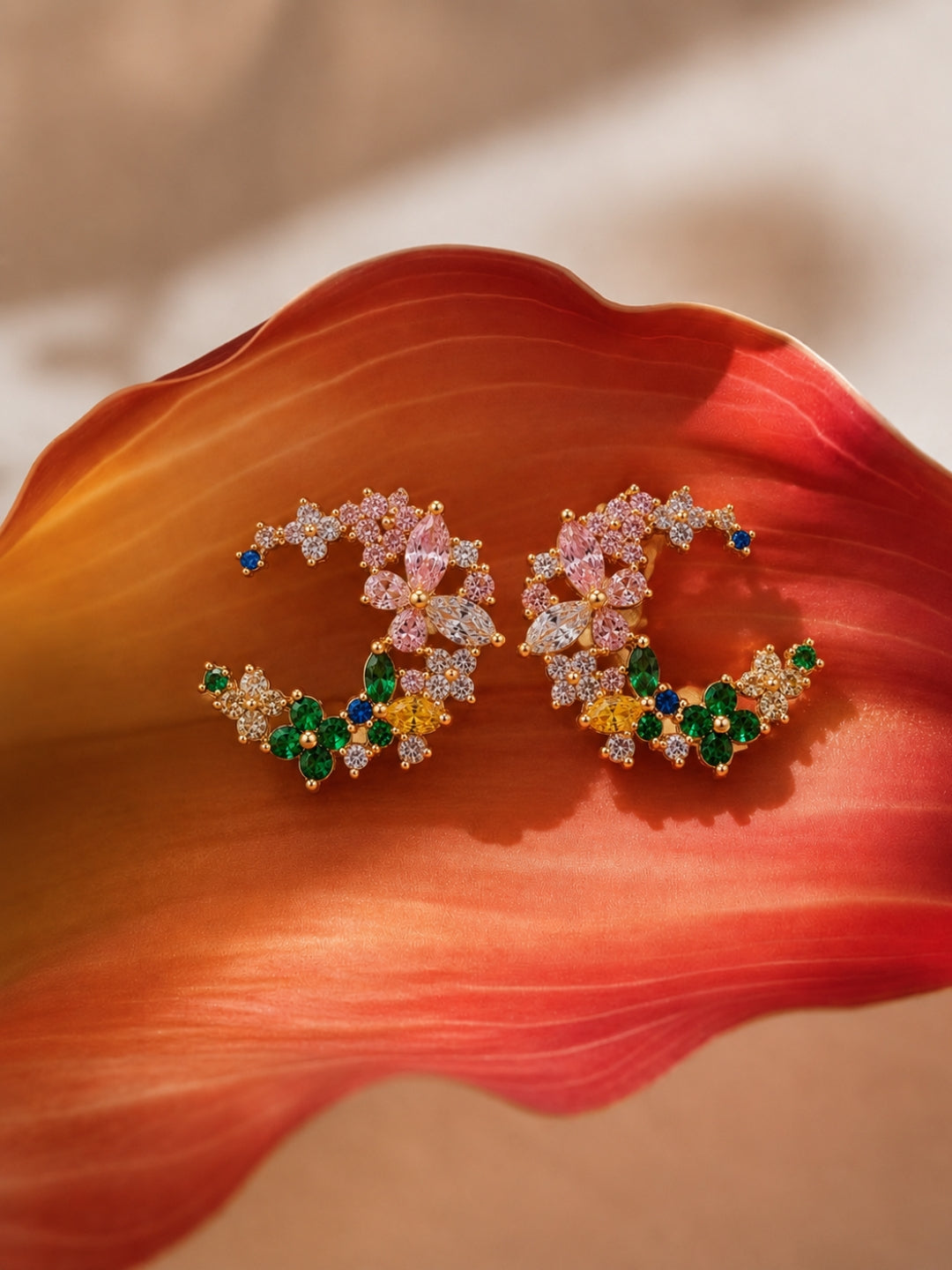 Bosco Multicolor Floral Cluster Necklace & Earring Set, 18K Gold-Plated