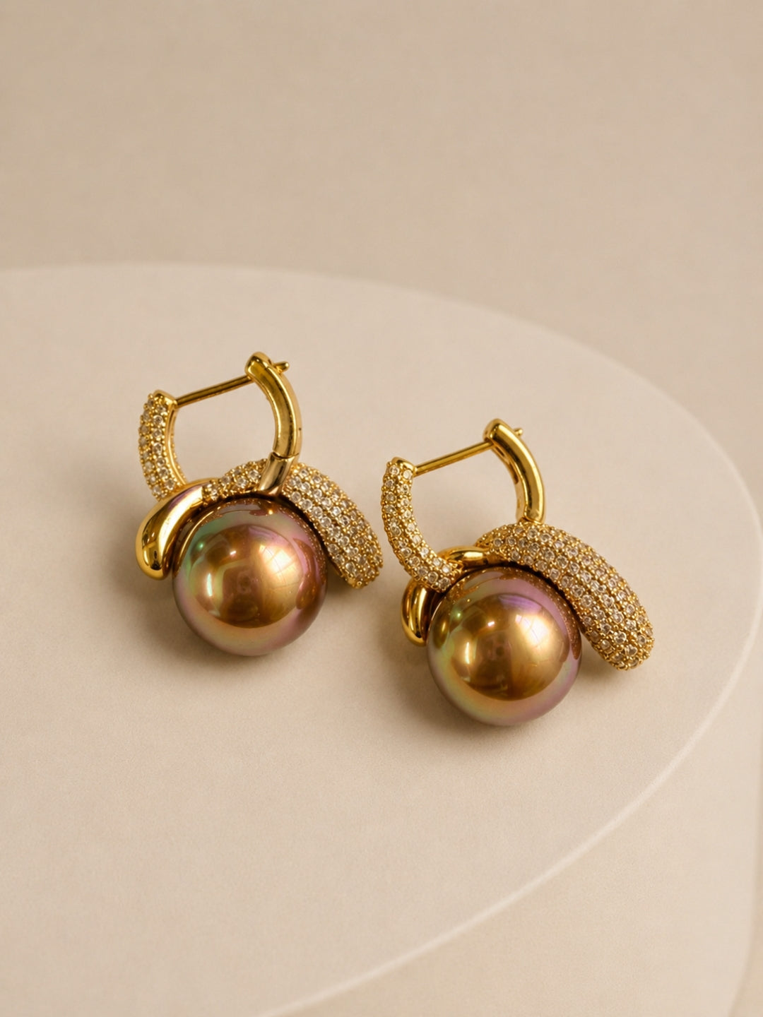 Infinity Knot Pearl Hoop Earrings, 18K Gold-Plated - Brown