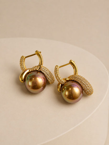 Infinity Knot Pearl Hoop Earrings, 18K Gold-Plated - Brown
