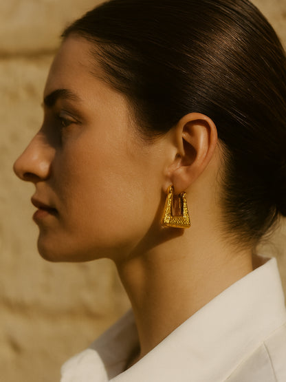 Triangle Handbeaten Gold Hoops – Anti Tarnish Everyday Earrings