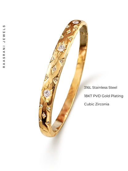 Celeste Texture Gold Bracelet with CZ | Anti-Tarnish Everyday Wear