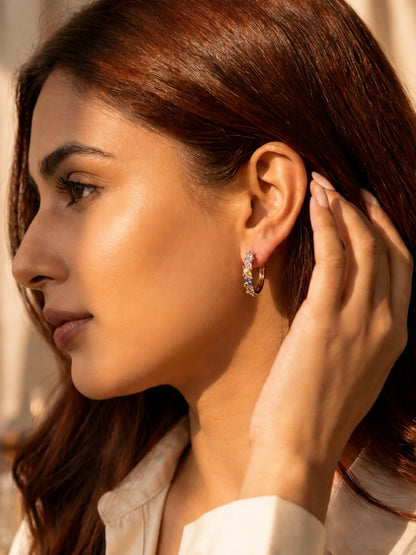 18K Rose Gold Multi Color CZ Marquise Hoop Earrings | Anti Tarnish