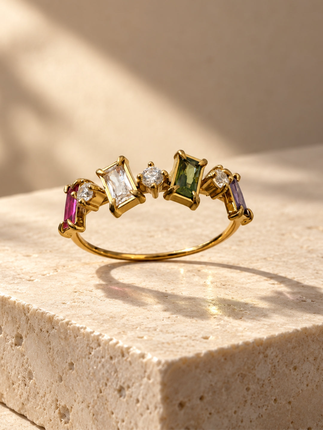 Arlecchino Multicolor Baguette Cluster Ring