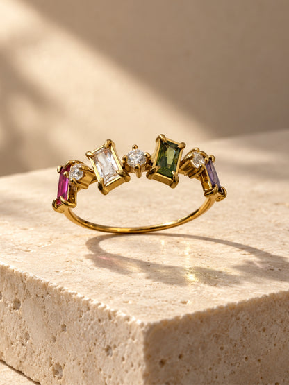 Arlecchino Multicolor Baguette Cluster Ring
